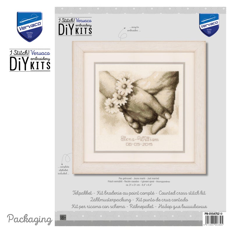 Vervaco Counted Cross Stitch Kit Just Married 8.4" x 8.4" - Image 3